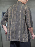 Men's Summer Retro Cotton Linen Print Short Sleeve Tang Suit Shirts