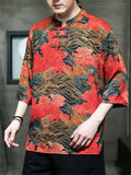 Men's Summer Cool Chinese Style Printed Half Sleeve TangSuit Shirt