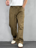 Men Vintage Simple Cotton Elastic Waist Loose Fit Wide Leg Cargo Pants
