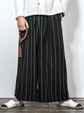 Men's Casual Summer Linen Wide Leg Stripe Pants