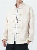 ‌Men's Chinese Style Suede Stand Collar TangSuit Jacket with Loong Jacquard