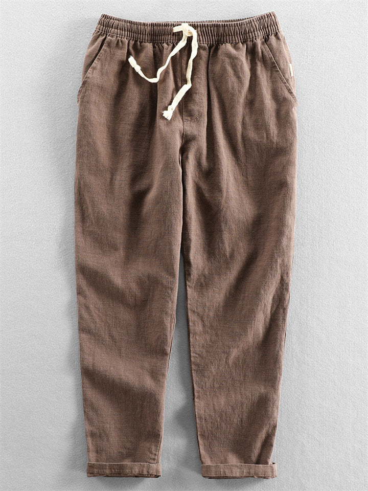 Men's Solid Color Ramine Casual Drawstring Cropped Pants