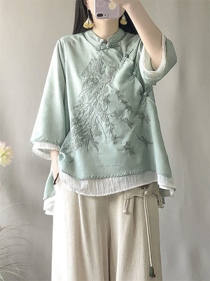 Diagonal Button Women's Spring Summer Improved Hanfu Shirt