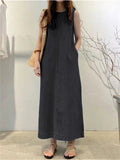 Women's Sleeveless O-neck Denim Dress