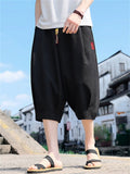 Mens Ice Silk Blend Baggy Cropped Summer Harem Pants