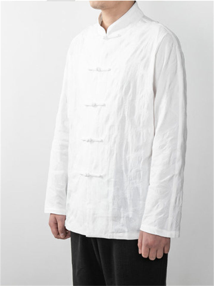 Men's Chinese Style Feather Jacquard Stand Collar Shirts