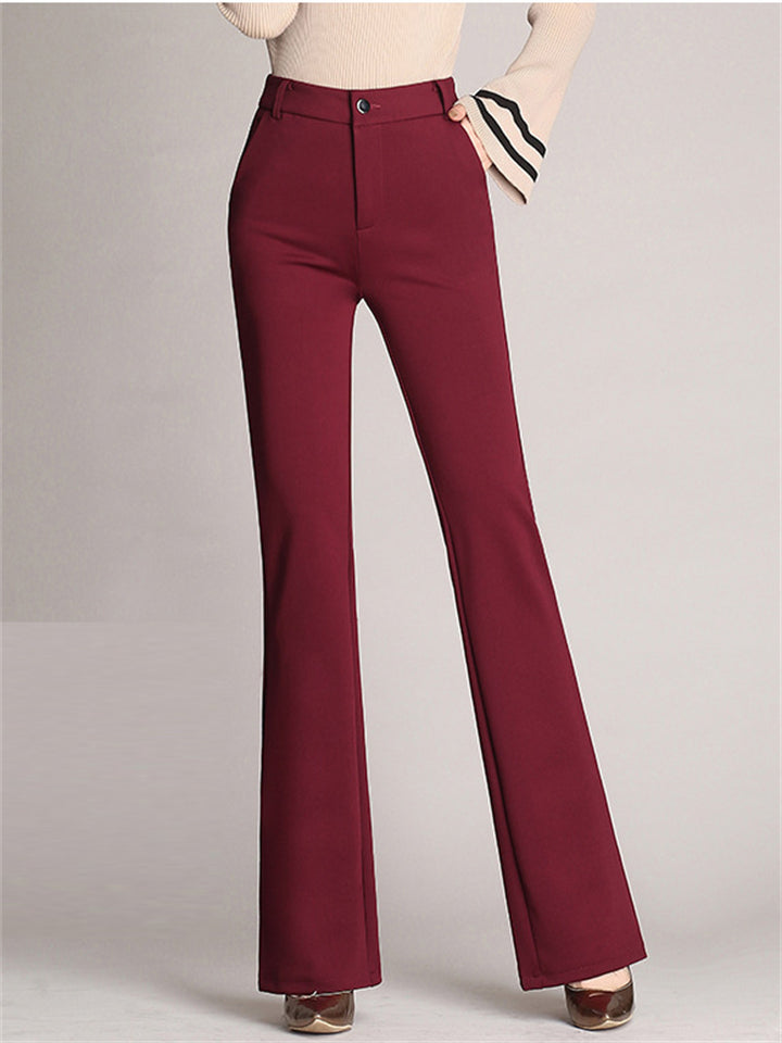 Women Slim Fit Flare Leg Trousers High Waist Stretch Work Pants