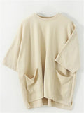 Unisex Loose Cotton Short BatWing Sleeve T-Shirt with Pockets