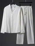 Men's 2Pcs Casual Autumn Solid Color Texture V Neck Long Sleeve Outfits