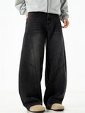 Men Vintage Baggy Curved Leg Loose Fit Washed Denim Jeans