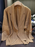 Simple Japanese Style Textured Pleated Lapel Jacket for Women