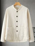 Men's 2Pcs Comfy Autumn Cotton Linen Solid Color TangSuit Outfit