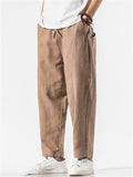 Men's Casual Linen Solid Color Drawstring Cropped Pants
