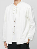 Men's Casual Chinese Style Button Stand Collar Long Sleeve Shirt