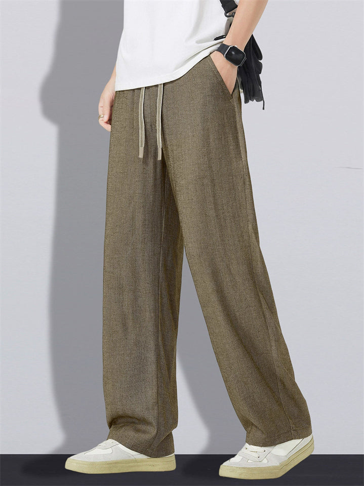 Men Linen Blend Casual Breathable Comfortable Loose Fit Wide Leg Pants