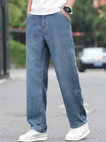 Men Summer Straight Leg Jeans Regular Fit Wash Denim Pants