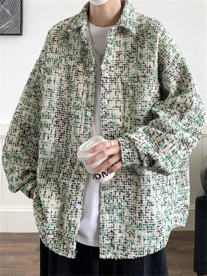 Fashion Men's Button Up Houndstooth Shirt Pocket Lapel Top