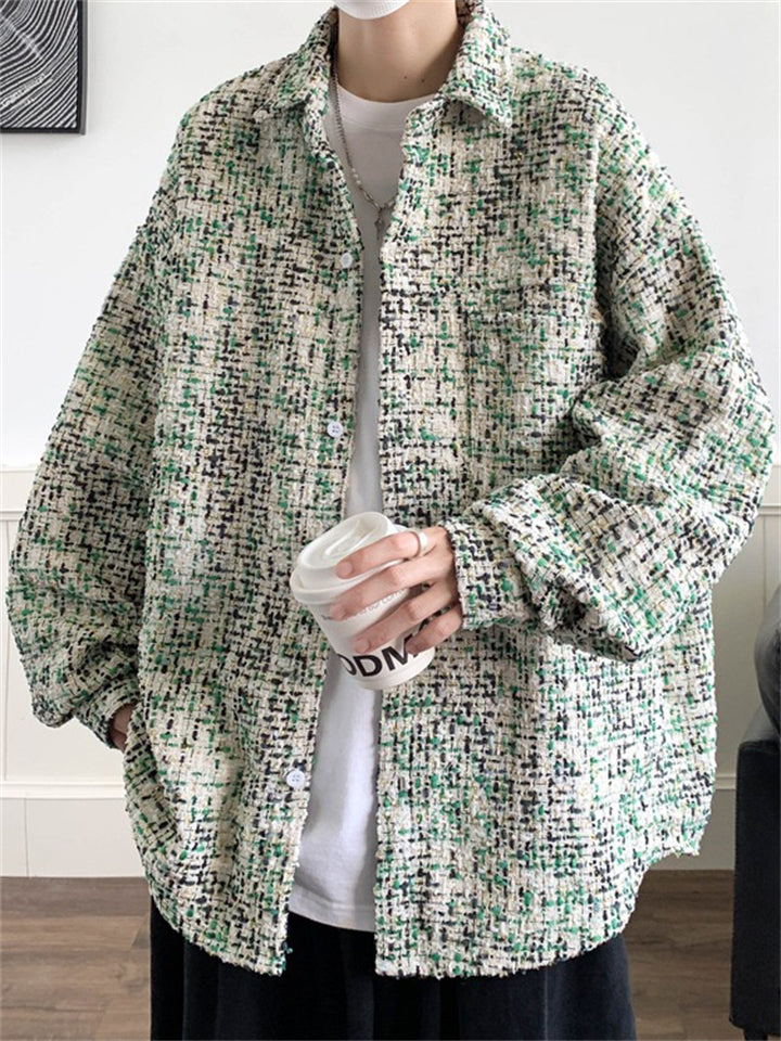 Fashion Men's Button Up Houndstooth Shirt Pocket Lapel Top