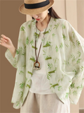 Women's Chinese Style Retro Printed Frog Button Cardigan Shirt