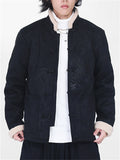 ‌Men's Chinese Vintage Style Suede Loong Printed Thermal Lined Coats