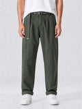 Men Autumn Japanese Style Belted Relaxed Fit Straight Leg Pants
