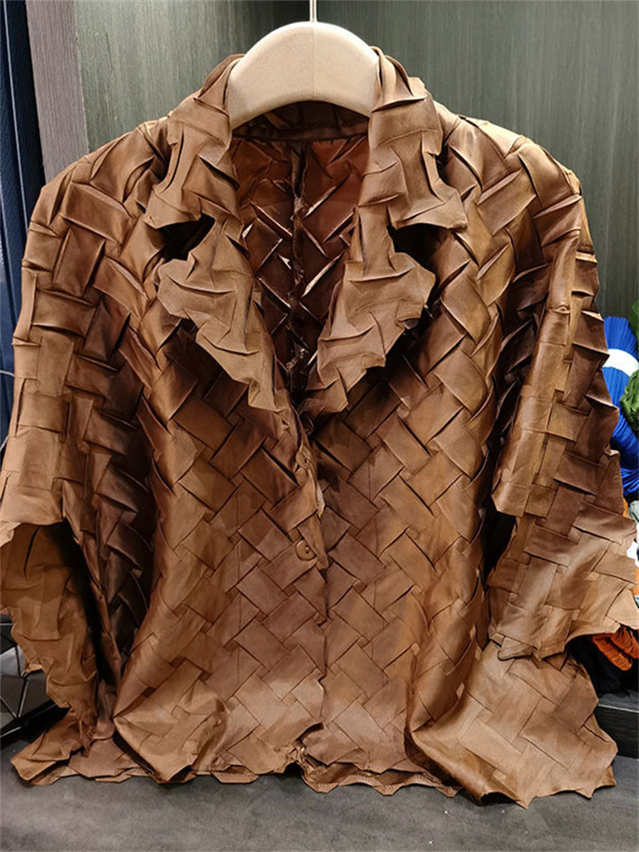 Women's Chic Woven Textured Wrinkles Single Breasted Tops