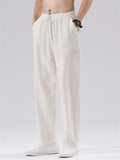 Mens Summer Linen Blend  Drawstring Breathable Beach Harem Joggers Pants