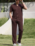 Men Comfy Breathable Ice Silk 2 Piece Short Sleeve Shirt Pants Outfits