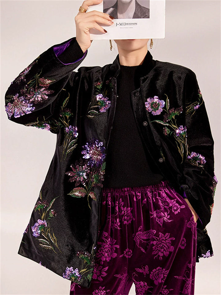 Neo-Chinese Style Embroidery Sequin Women's Jackets