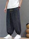 Men Ice Silk Ethnic Style Casual Baggy Harem Joggers Pants