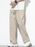 Men's Solid Color Drawstring Pleated Straight Pants