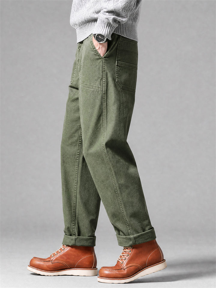 Men Vintage Cotton Military Fatigue Straight Leg Pants
