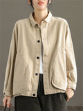 Korean Style Long Sleeve Women Cotton Lapel Pockets Jacket