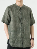 Men's Summer Casual Solid Color Ramie Frog Button Shirts