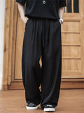 Men Japanese Style Drawstring Pleated Drape Loose Fit Pants