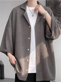 Men's Casual Solid Color Textured 3/4 Sleeve Cardigan Shirt