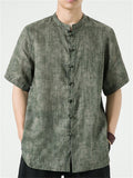Men's Summer Casual Solid Color Ramie Frog Button Shirts