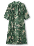 Chinese Style Green Landscape Print Cheongsam Collar Dress for Women