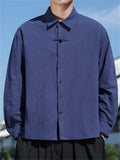 Chinese Style Solid Color Lapel Long Sleeve Shirts for Men