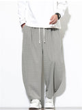 Men's Casual Simple Waffle Solid Color Drawstring Wide Leg Cropped Pants