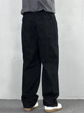 Men Vintage Simple Cotton Elastic Waist Loose Fit Wide Leg Cargo Pants