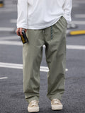 Men Vintage Cotton Wide Leg Elastic Waist Baggy Cropped Pants