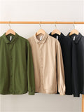 Retro Men's Cotton Solid Color Casual Pockets Long Sleeve Shirts