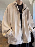 Men's Solid Color Loose Corduroy Textured Stand Collar Jacket