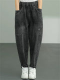 Women's Casual Solid Color Pockets Harem Denim Jeans