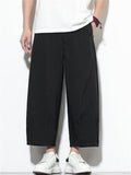 Mens Simple Casual Mid-waist Wide Leg Baggy Cropped Pants