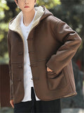 ‌Men's Winter Chinese Style Faux Suede Thermal Lined Hooded Tangsut Coats
