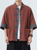 Men's Chinese Style Color Block Short Sleeve Tang Suit Kung Fu Shirts