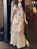 Women's Chinese Style Elegant Flowers Embroidered Patchwork Qipao Dress