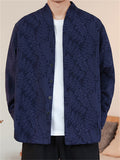 Men Chinese Style Vintage Floral Print Button Up Long Sleeve Shirts